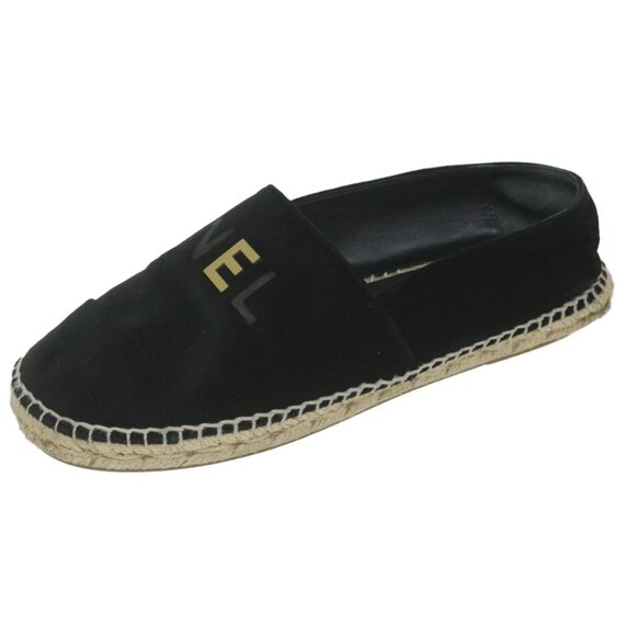 CHANEL Pumps Shoes Velor 38 Black CC Auth - Picture 15 of 16